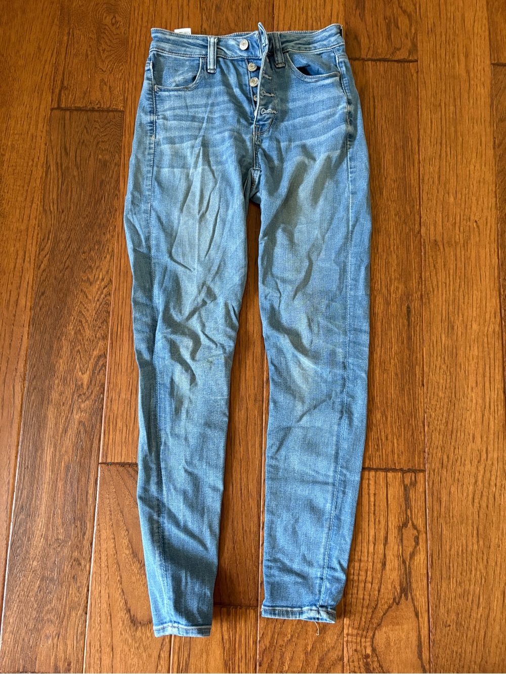 American Eagle High Rise Light Blue Skinny Jeans with Button Fly